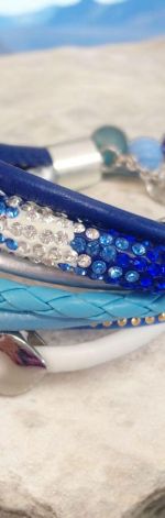 Bransoletka rzemykowa niebieska cyrkonie