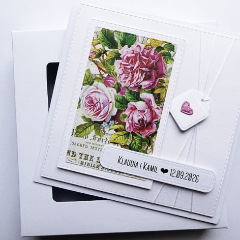 Romantyczna kartka ślubna z różami handmade