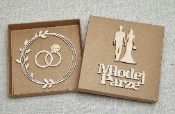 Kartka ślubna - drewniane dekoracje, pudełko - MP1W1W1