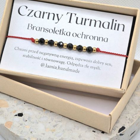 Bransoletka z czarnym turmalinem-czerwona nić