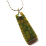 Zielony, pistacjowy agat pajęczy i srebro, wisiorek na łańcuszku - 