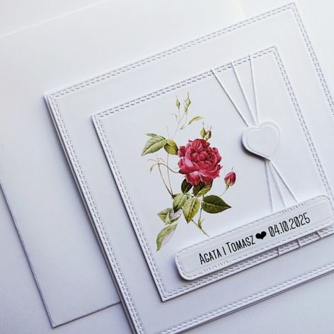 Minimalistyczna kartka ślubna z różą handmade