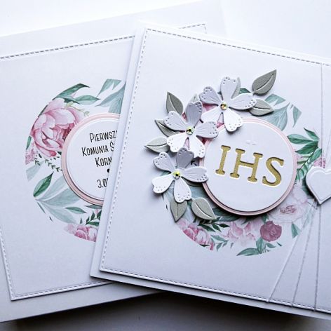 Kartka komunijna z kwiatami ręcznie robiona