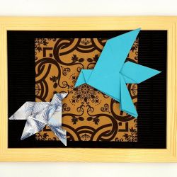 Obrazek origami wiszący drewniana ramka Ptaki