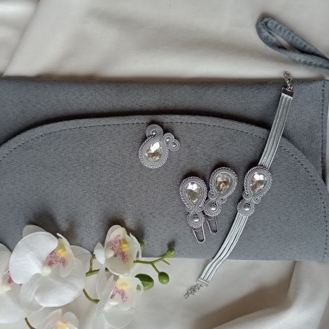 Biżuteria wizytowa soutache kopertówka siwa