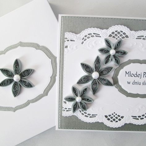 Kartka MŁODEJ PARZE biało-srebrzysta