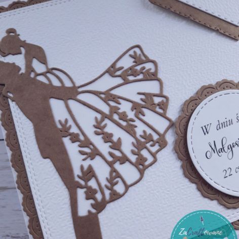 Kartka ślubna w bieli i kraftowym brązie, personalizacja