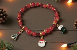Czerwona świąteczna bransoletka z zawieszkami