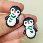 Kolczyki Świąteczne Pingwinki w Szalikach - Kolczyki Świąteczne Pingwinki z Biało-Zielonym Szaliczkiem - 1