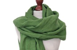 Duży lniany szal szalik zielony Feltmondo