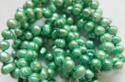 Zielone perły słodkowodne, naszyjnik, długi sznur pereł