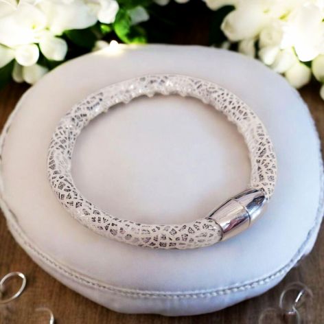 Bransoletka rzemykowa srebrna panterka