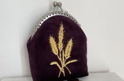 Portmonetka oberżynowa Kłosy haftowana