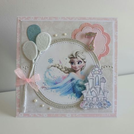 Personalizowana Kartka na urodziny roczek ręcznie robiona Elsa Kraina Lodu
