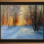 Pejzaż Zima w lesie -obraz ręcznie malowany - na prezent