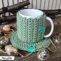 Kubek w sweterku i podkładka ~ eukaliptus