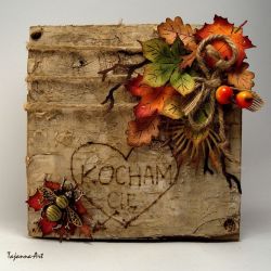 Kartka z sercem wypalonym w brzozie