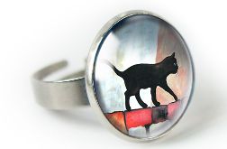 Black cat pierścionek z ilustracją