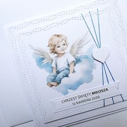 Kartka na Chrzest z aniołkiem personalizowana