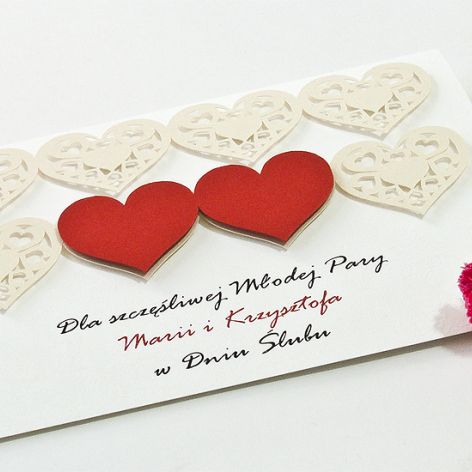 Kartka ślubna z motywem serc, personalizowana