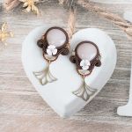 Brązowe kolczyki z kwiatkami - 