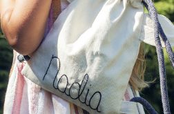 Bawełniany mini plecak miś z imieniem Nadia