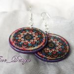 Kolczyki decoupage drewniane koła mandala fioletowa - 