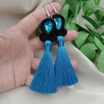 Kolczyki boho chwosty czarne sutasz turkusowe - kryształowe