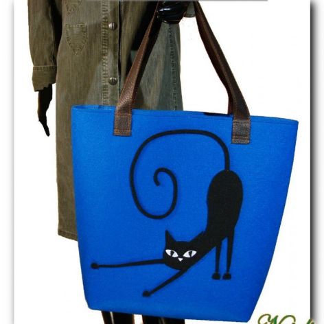 Bardzo duża niebieska, XXL minimalistyczna torebka z aplikacją 3D