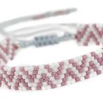 Bransoletka koralikowa wzorek beading pastel - Bransoletka koralikowa wzorek beading regulowana biało liliowa 4