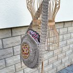 Okrągła, duża torebka beżowa, aztecka - Efektowny dodatek