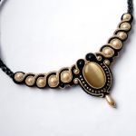 Naszyjnik - kolia Beż, Złoto i Czerń - 