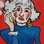 obraz olejny dama wino, ser i papieros - 