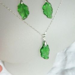 Zielony kwarc i srebro, delikatna biżuteria, listki