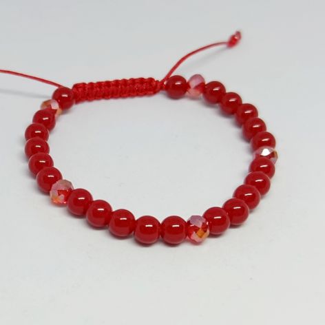 Bransoletka z Czerwonego KORALU 6 mm makrama boho czerwona