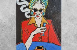 obraz olejny kobieta z czarnego tła