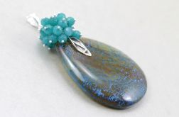 Agat smoczy jadeit i srebro - wisior