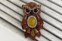 Broszka Sowa z kamieniami naturalnymi