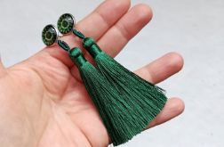 Kolczyki sztyfty z Chwostem Frędzle chwosty ciemno zielone