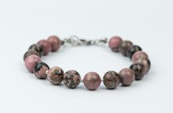 Bransoletka rodonit 8mm, na nadgarstek 15-16,5cm, srebro oksydowane pr.925