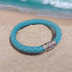 Bransoletka pleciony rzemień niebieska