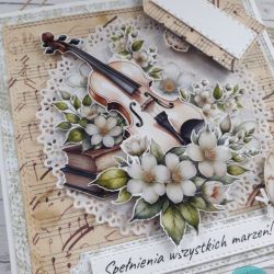 Kartka urodzinowa ze skrzypcami – delikatna i kobieca