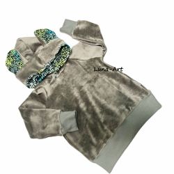 Bluza z kapturem, uszy okrągłe, szary welur r.80