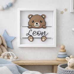 Ramka dekoracyjna z misiem 3D – personalizowana z imieniem miś