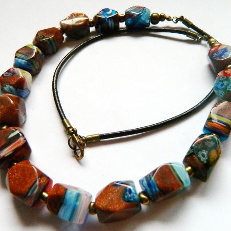 Piasek pustyni i Millefiori, oryginalny zestaw biżuterii, naszyjnik i kolczyki