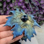 Komplet biżuterii "liść klonu" niebieski - wisiorek liść