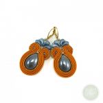 Szaro pomarańczowe kolczyki sutasz/soutache - Szaro pomarańczowe kolczyki