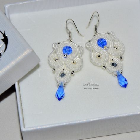 kolczyki ślubne sutasz, chaber i biel