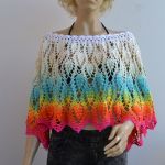 poncho / narzutka tęczowy liść - szydełkowe poncho