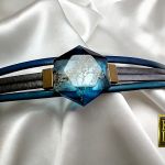 Blue Day II - bransoleta z żywicy i rzemieni - 